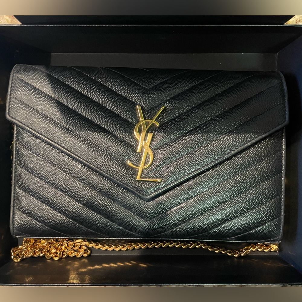 YSL Monogram Wallet on Chain in Grained Leather